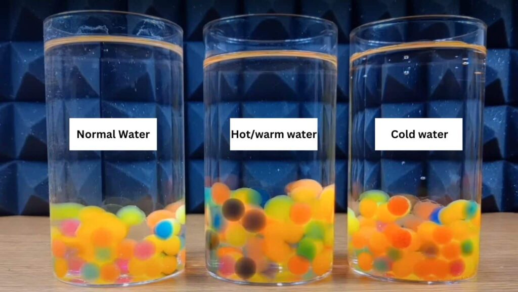 comparison of orbeez growth in cold hot and normal water